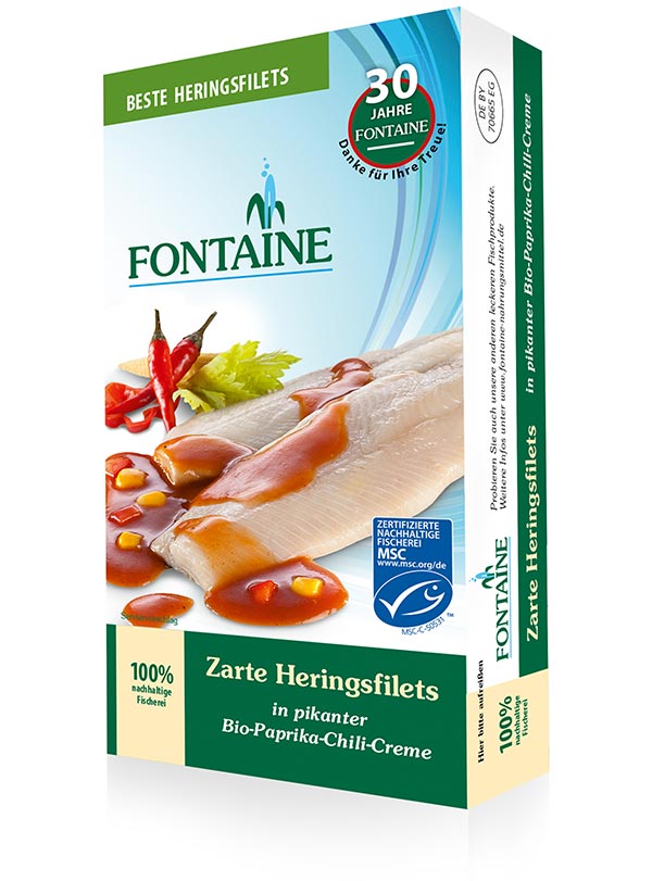 Zarte Heringsfilets in pikanter Bio-Paprika-Chili-Creme