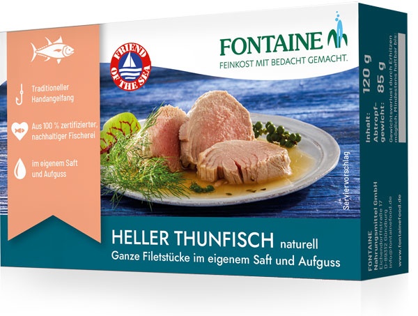 Heller Thunfisch - naturell - ganze Filetstücke im eigenen Saft und Aufguss