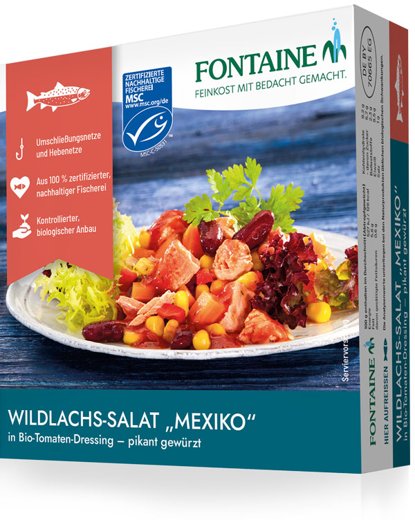 Wildlachs-Salat "Mexiko" in Bio-Tomaten-Dressing – pikant gewürzt