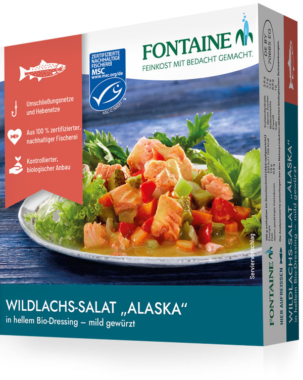 Wildlachs-Salat "Alaska" in hellem Bio-Dressing – mild gewürzt