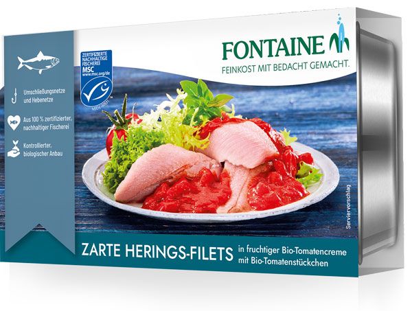 Zarte Heringsfilets in fruchtiger Bio-Tomatencreme mit Bio ...